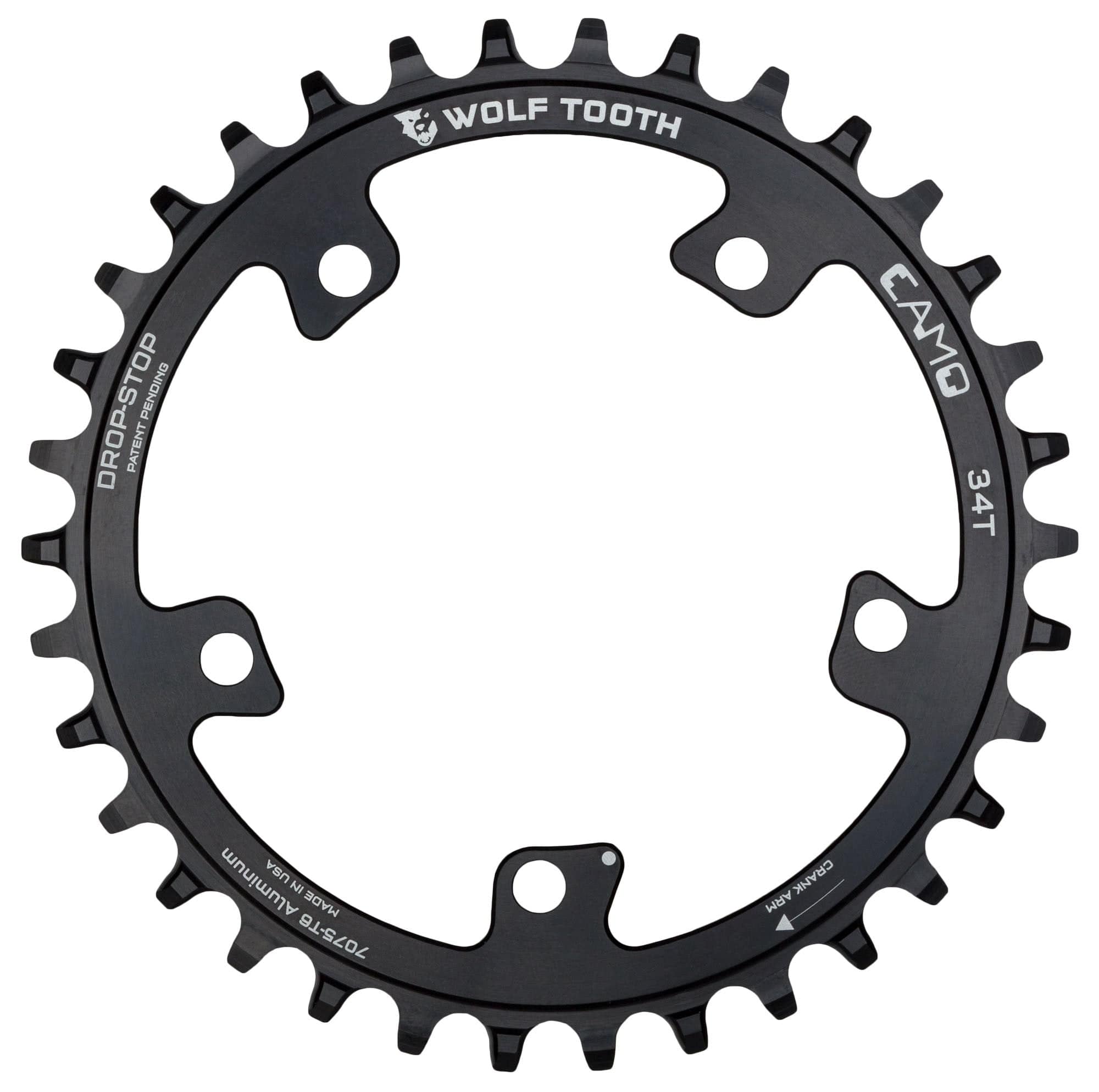 Wolf Tooth CAMO round chainring with 34 teeth made from 7075 aluminum