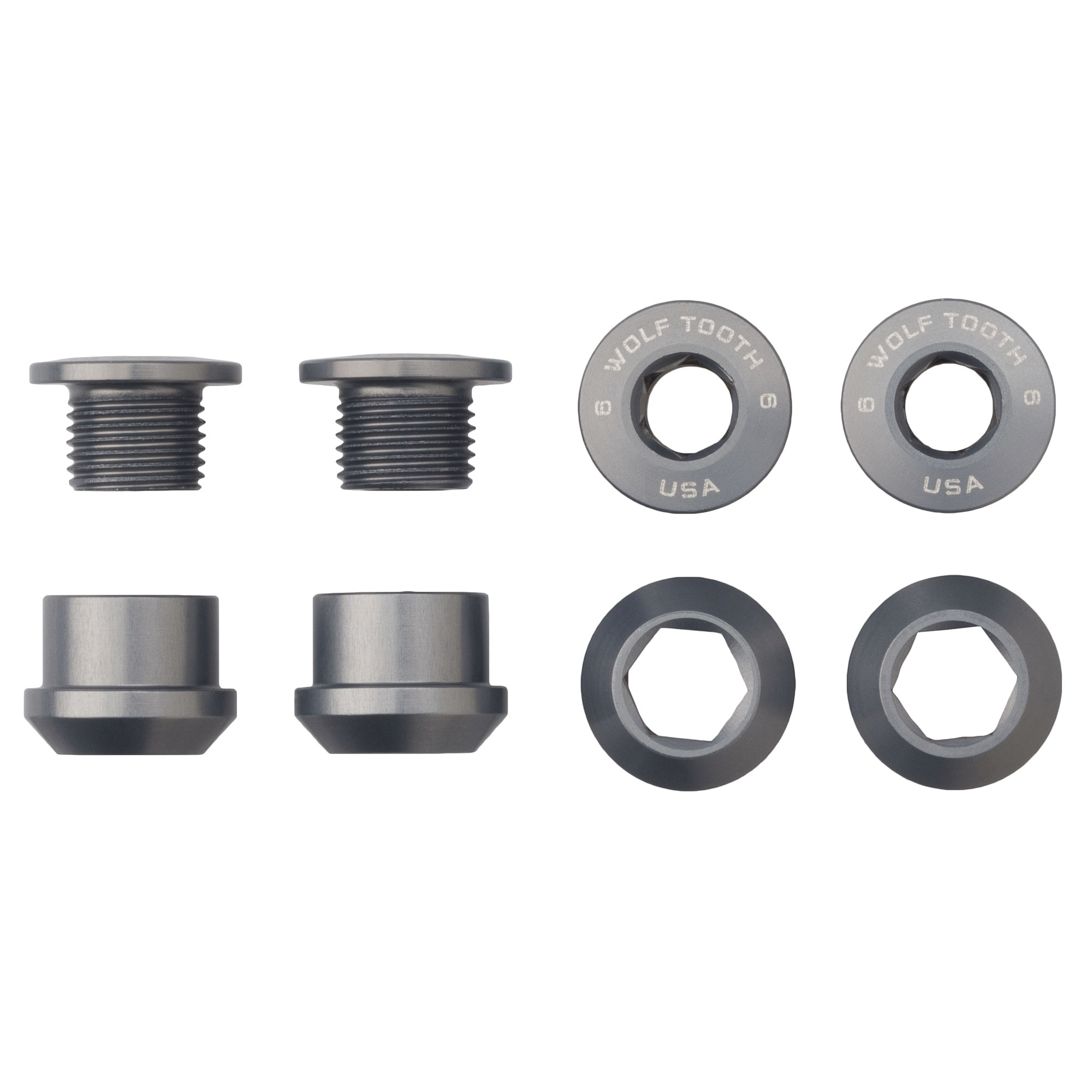 Aluminum / Grey Set of 4 Chainring Bolts+Nuts for 1X