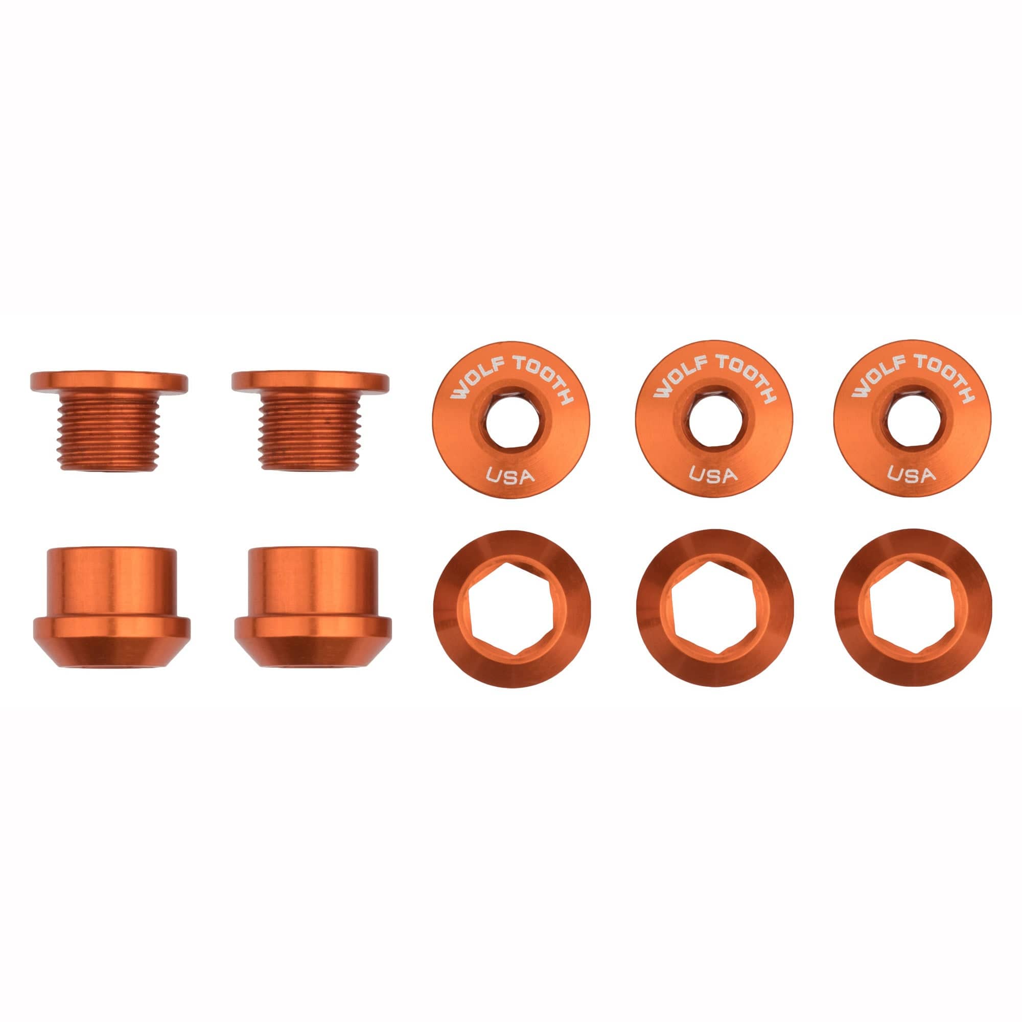 Aluminum / Orange Set of 5 Chainring Bolts+Nuts for 1X